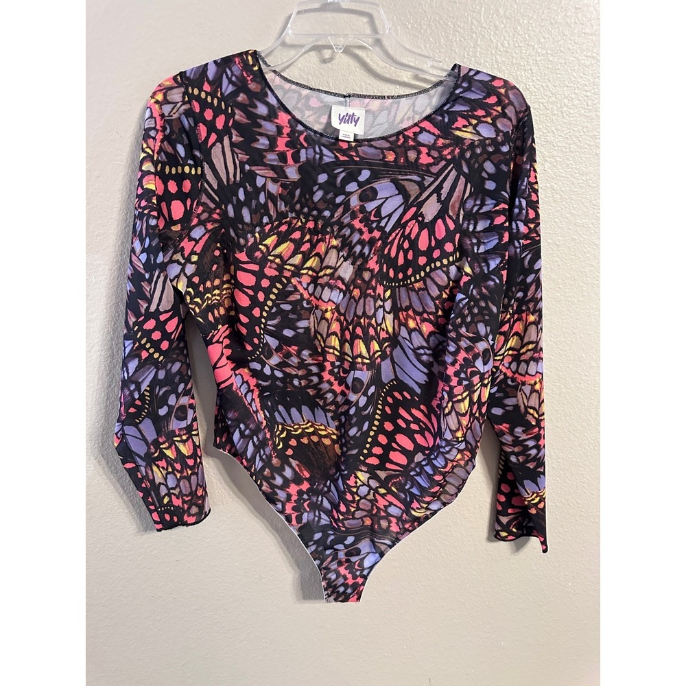 Yitty by Lizzo Butterfly Wing Print Long Sleeve Bodysuit Purple Pink 1X